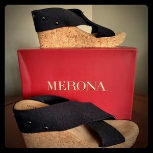 Stretch band cork wedge shoes